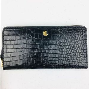 LRL Ralph Lauren Womens Zip Around Wallet Black